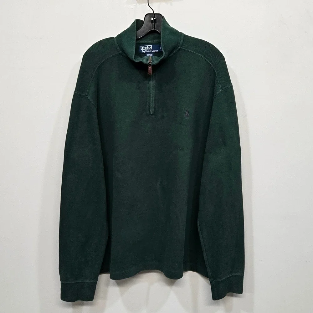 Polo Ralph Lauren 1/4 Zip Pullover Large Y2K‎ Green Pony Logo Preppy Old Money